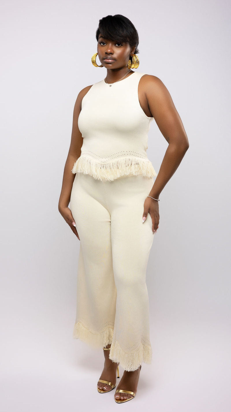 Fringe Knit Wide-Leg Pant