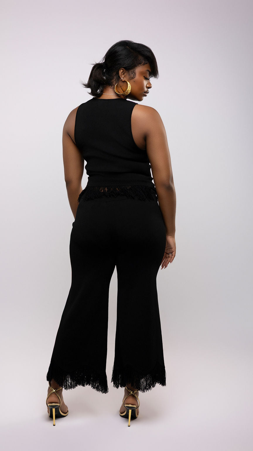 Fringe Knit Wide-Leg Pant