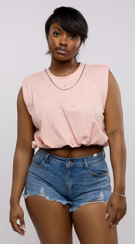 Rhinestone Shoulder Pad Crop