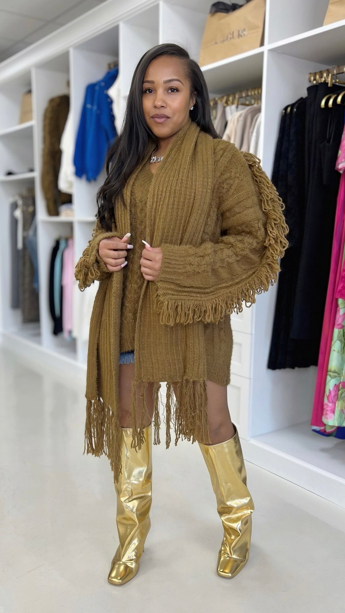 Oversized Fringe Sweater & Scarf - The Style Guru