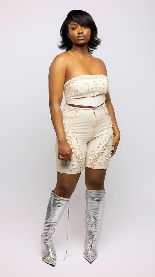 Twill Embellished Tube Top - The Style Guru