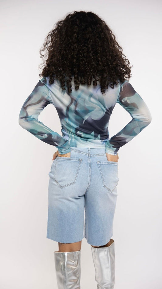 Wavy Print Mesh Top - The Style Guru