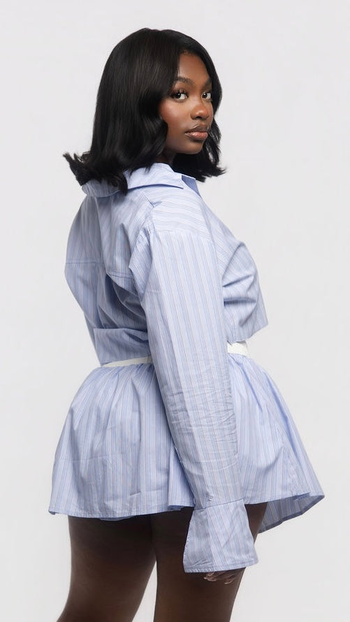 Striped Poplin Crop Shirt