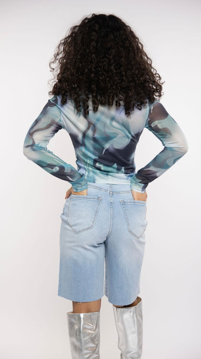 Wavy Print Mesh Top