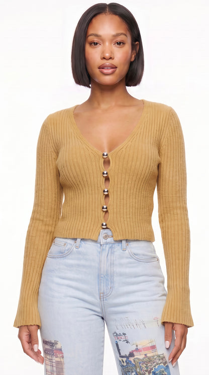 Bell Sleeve Rib Knit Cardigan