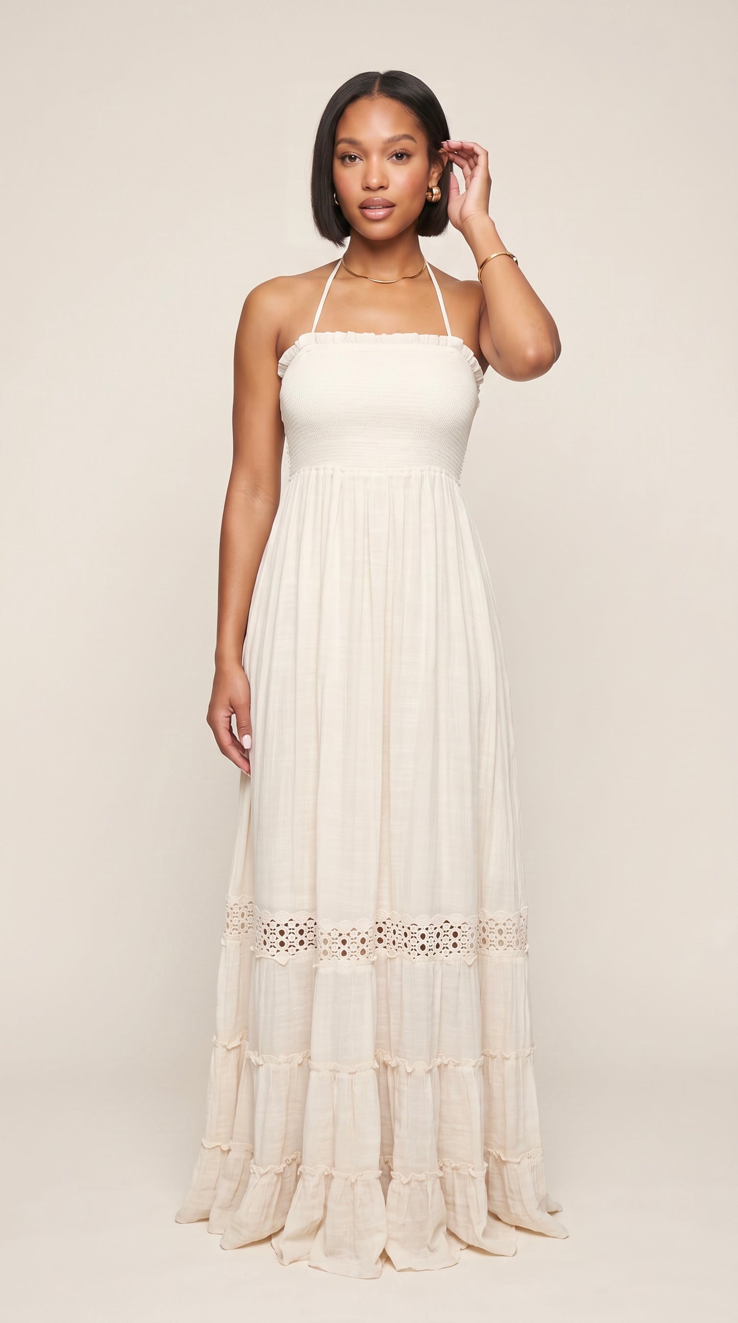 Open Back Smocked Maxi Dress
