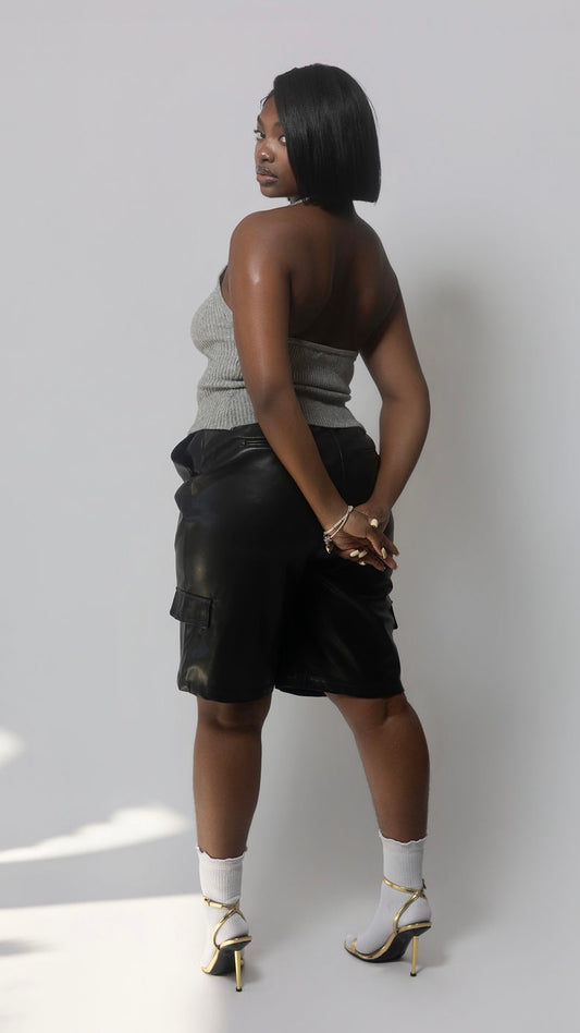 Faux Leather Cargo Bermuda