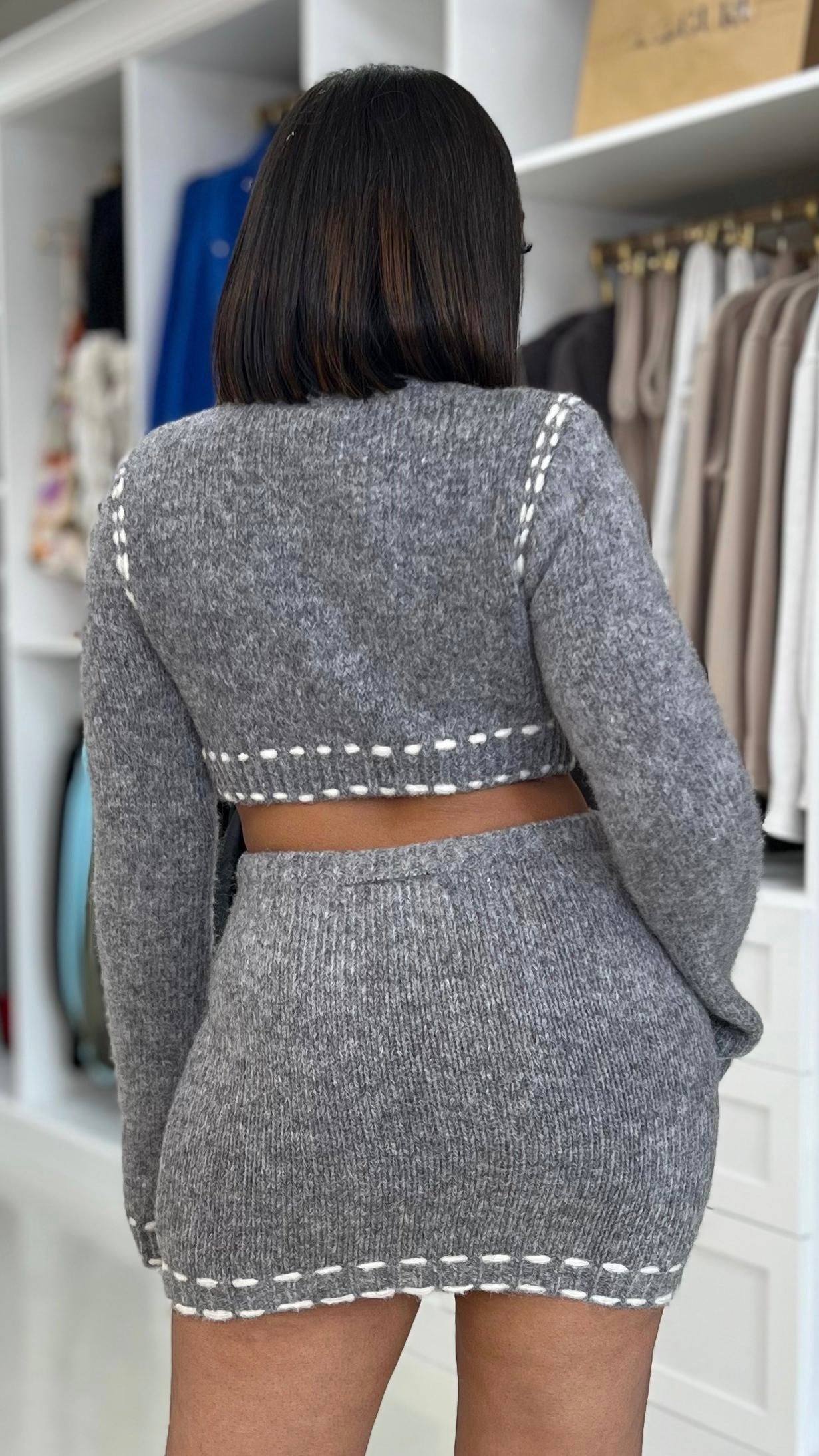 Contrast Knit Crop Cardigan