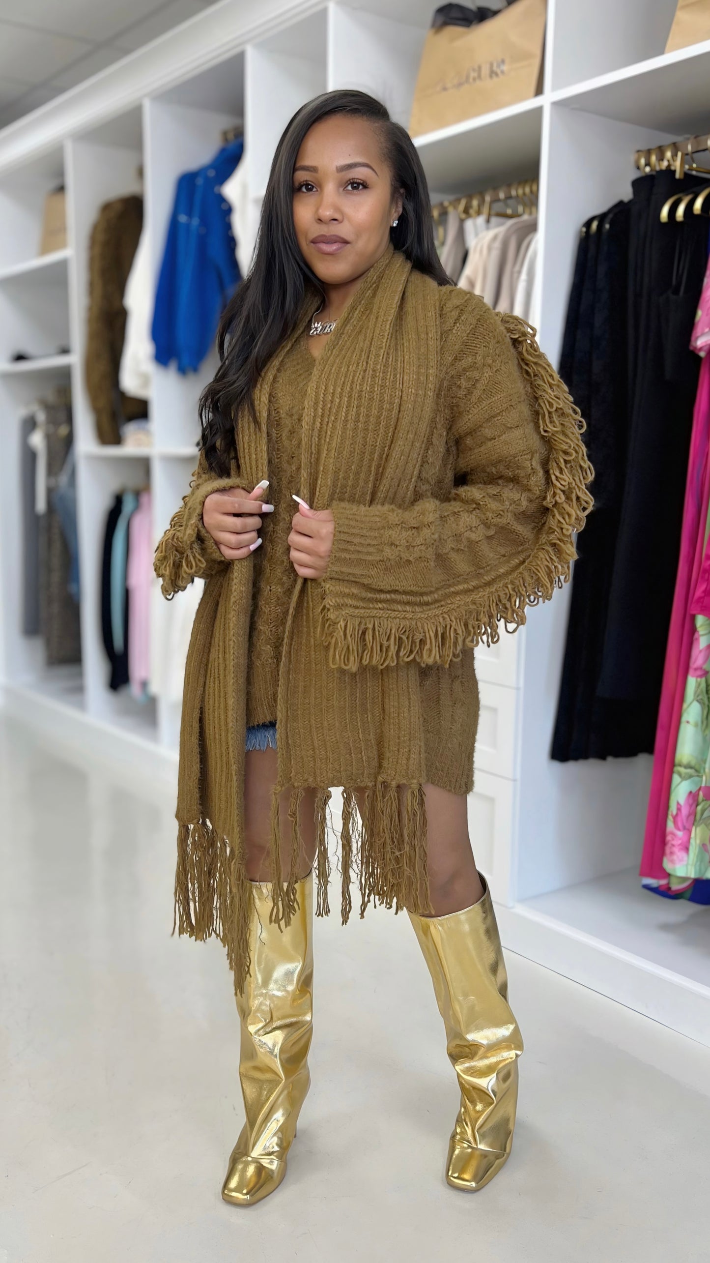 Oversized Fringe Sweater & Scarf