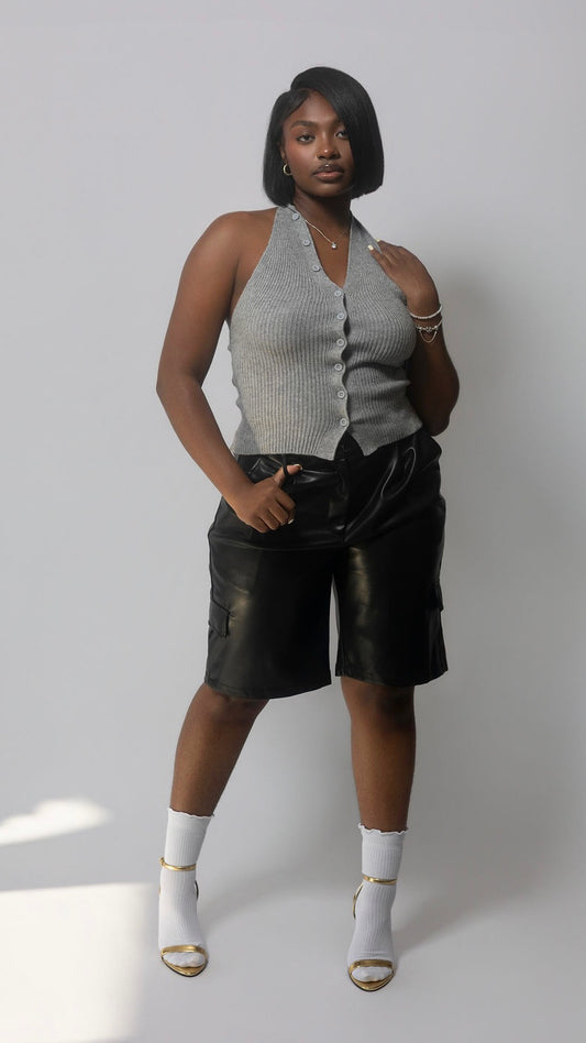 Faux Leather Cargo Bermuda