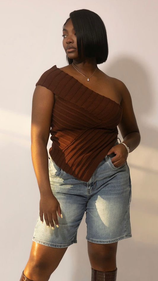 Asymmetrical Ribbed Sweater Top
