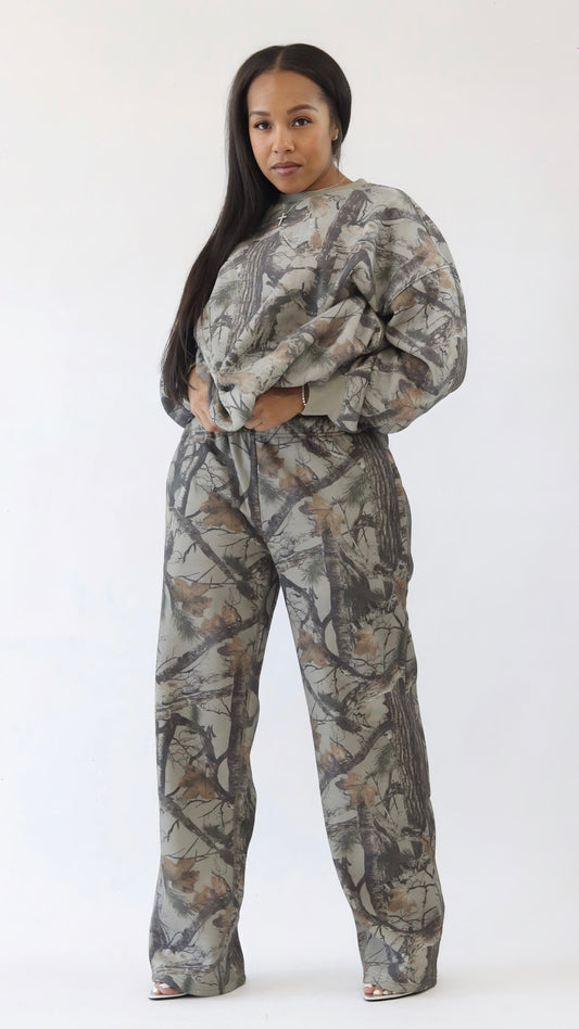 ELK Woodland Camo Fleece Wide Leg Sweatpants