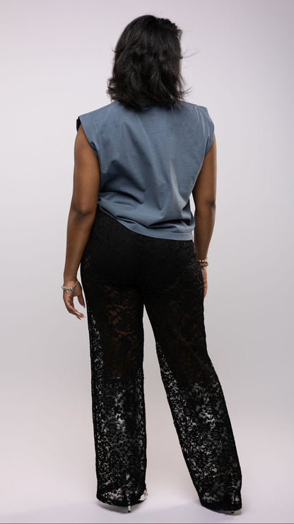 Sheer Lace Straight Leg Pant