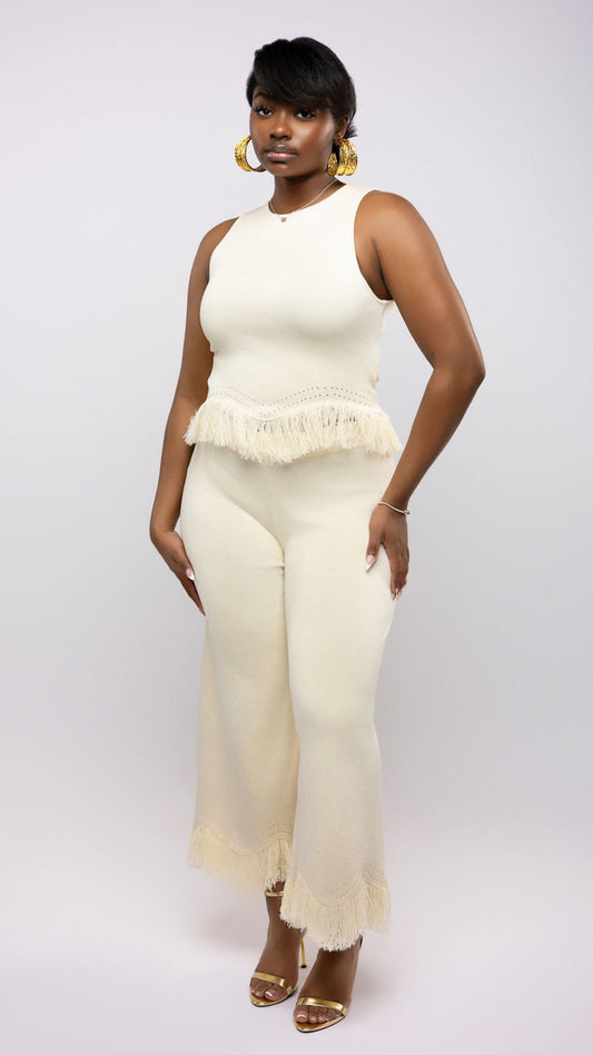 Fringe Knit Wide-Leg Pant