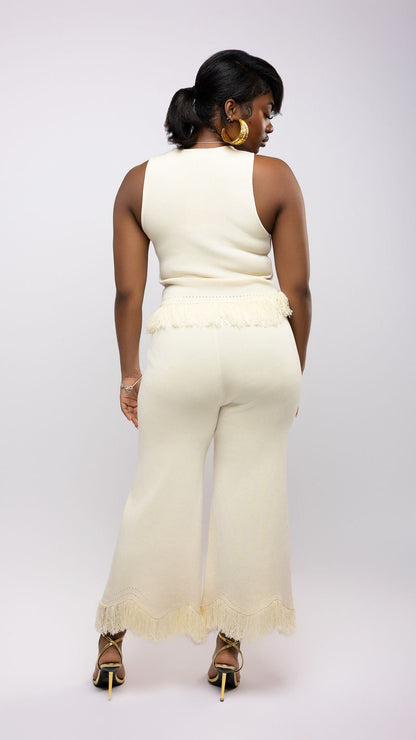 Fringe Knit Wide-Leg Pant
