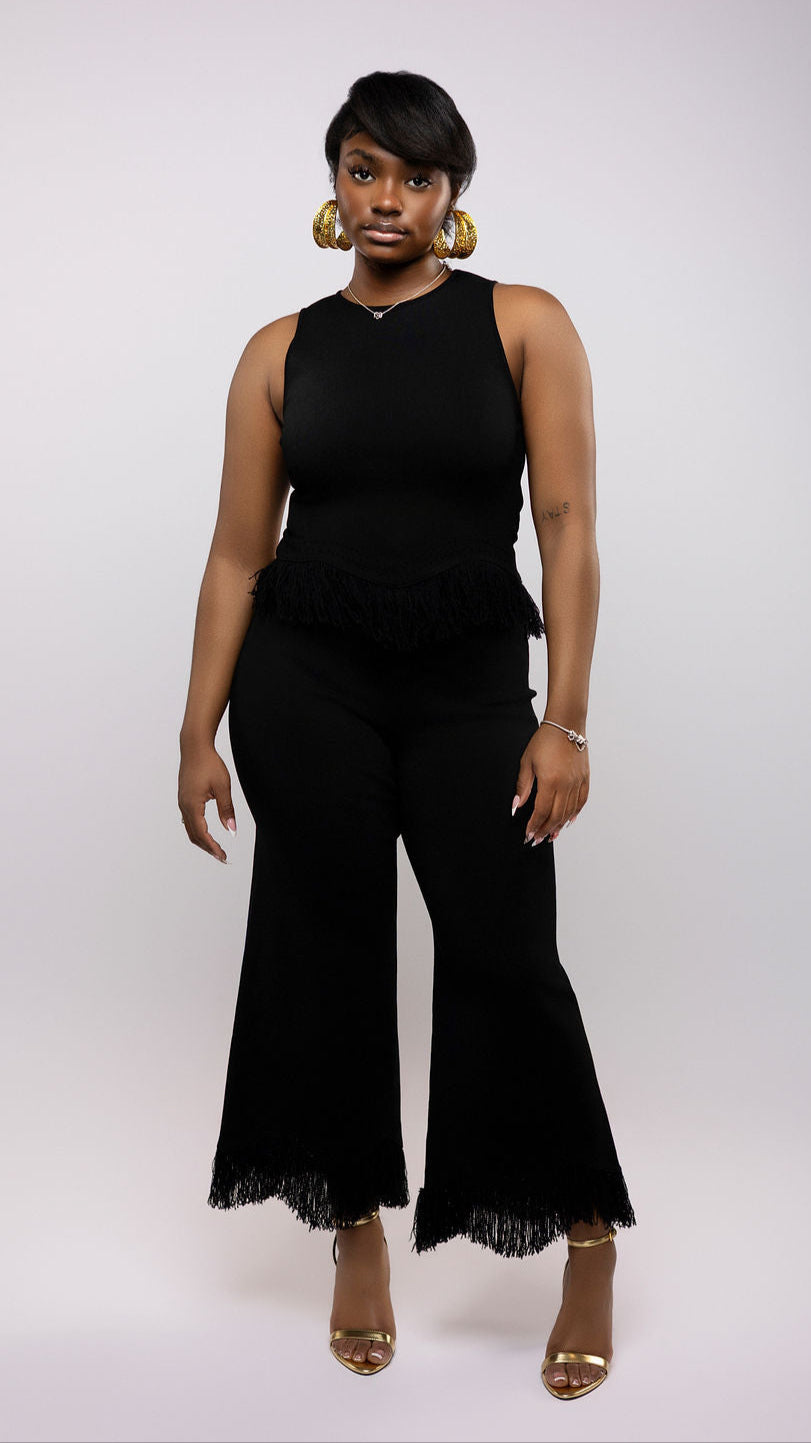 Fringe Knit Wide-Leg Pant