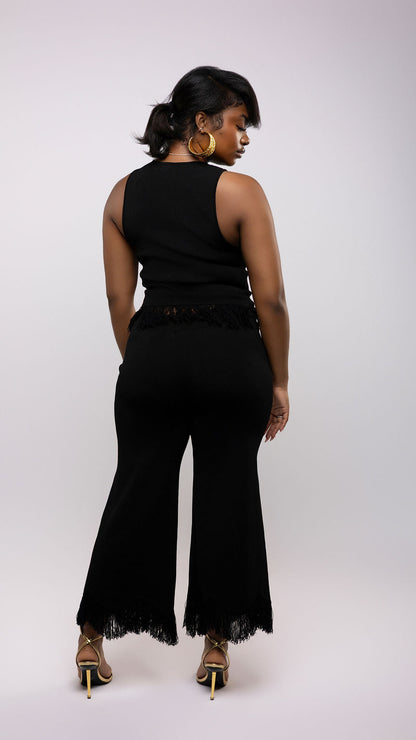 Fringe Knit Wide-Leg Pant