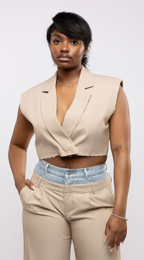 Pinstripe Raw-Edge Vest