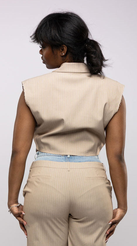 Pinstripe Raw-Edge Vest
