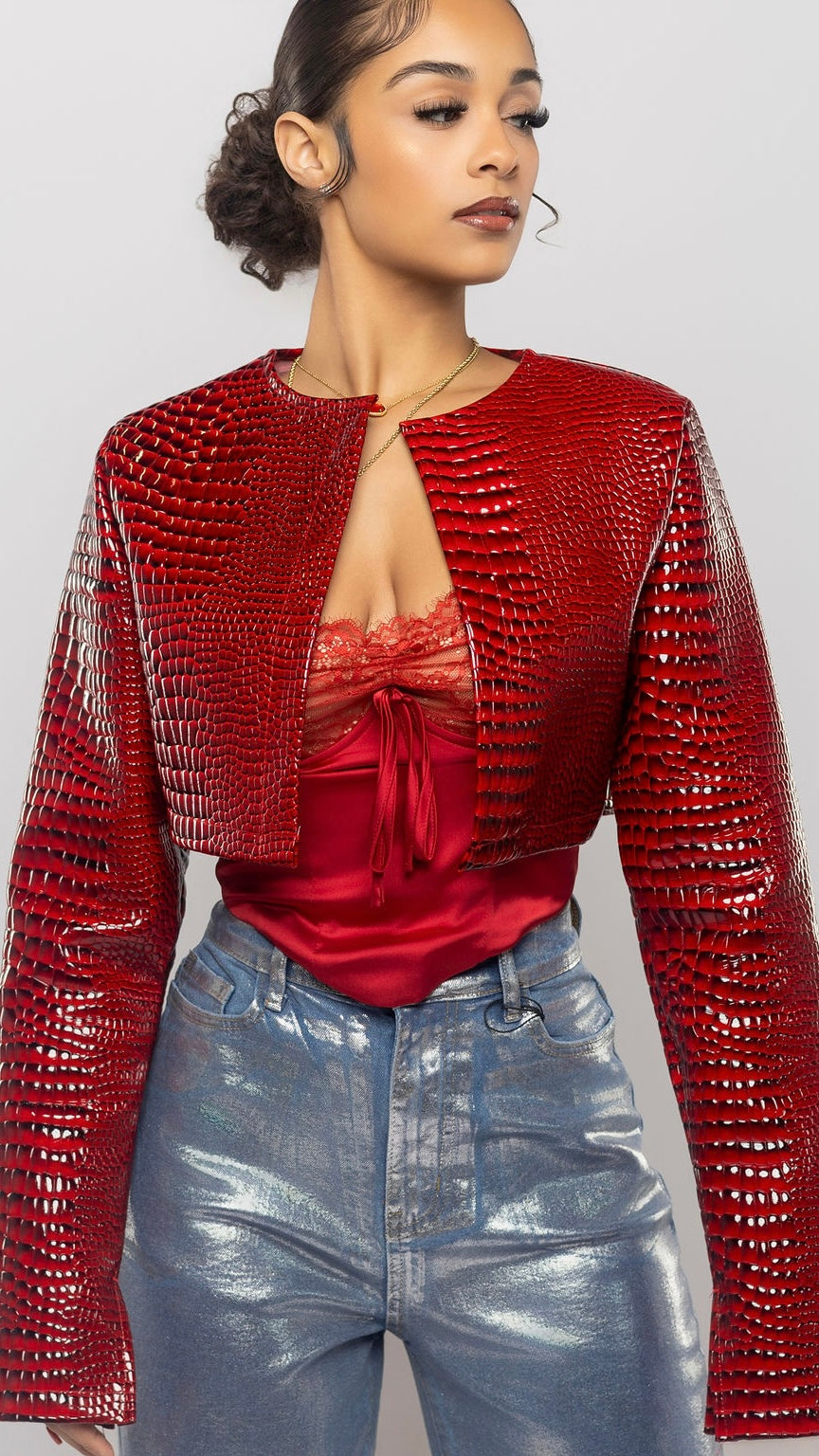 Textured Cropped Jacket