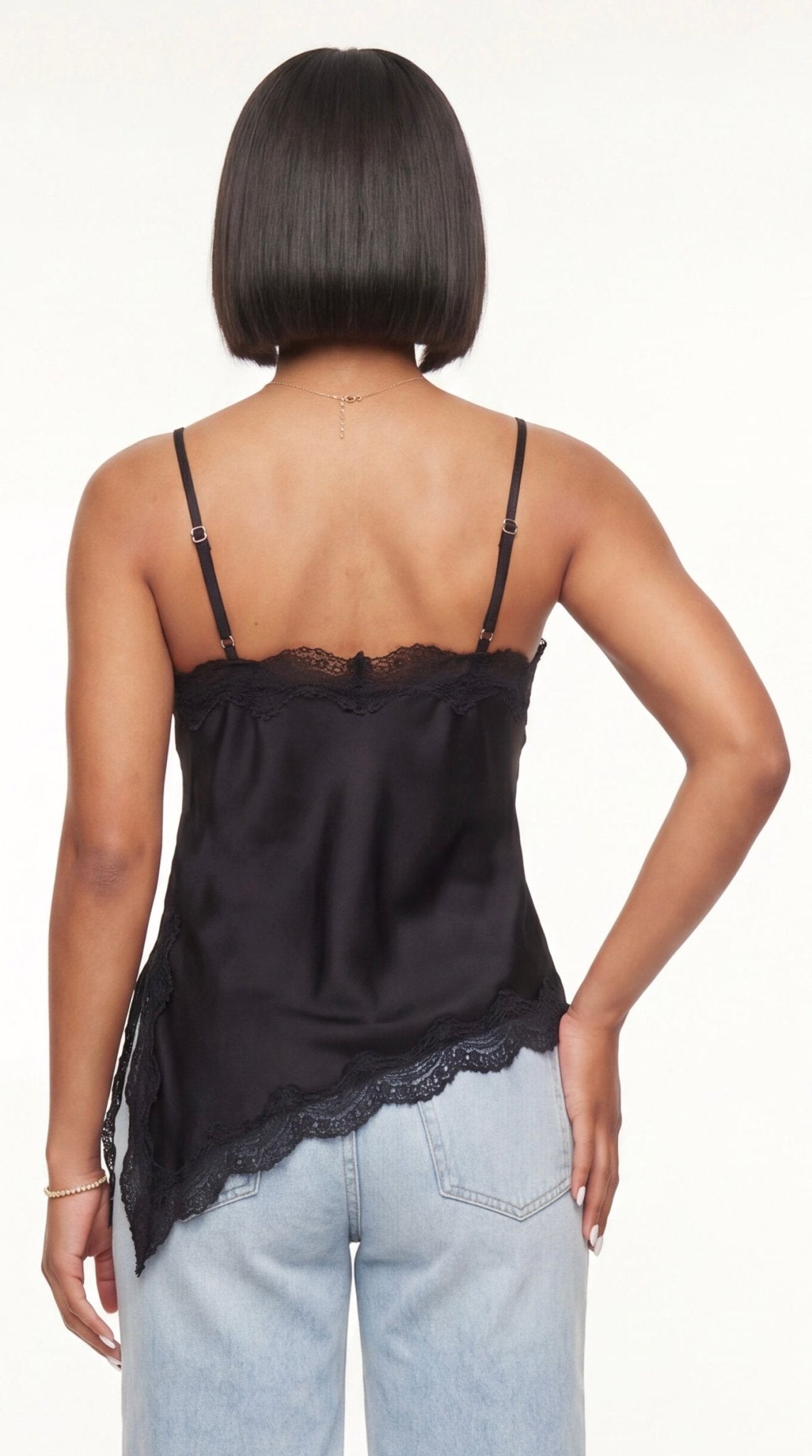 Asymmetrical Lace Cami Tunic Top – Lace Trim Layering Top | The