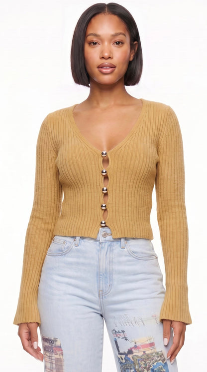 Bell Sleeve Rib Knit Cardigan - The Style Guru