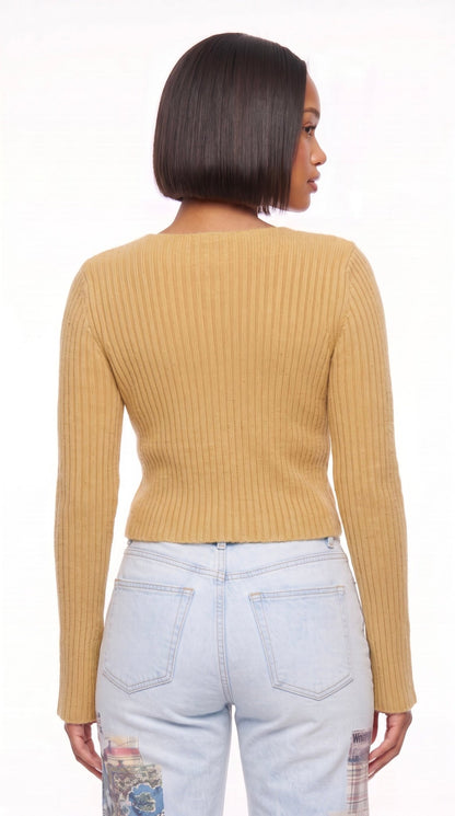 Bell Sleeve Rib Knit Cardigan - The Style Guru