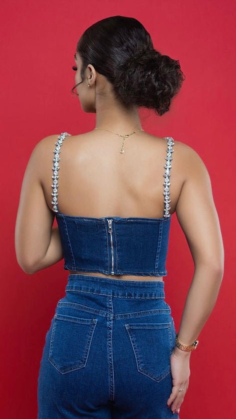 Diamante Denim Bralette - The Style Guru