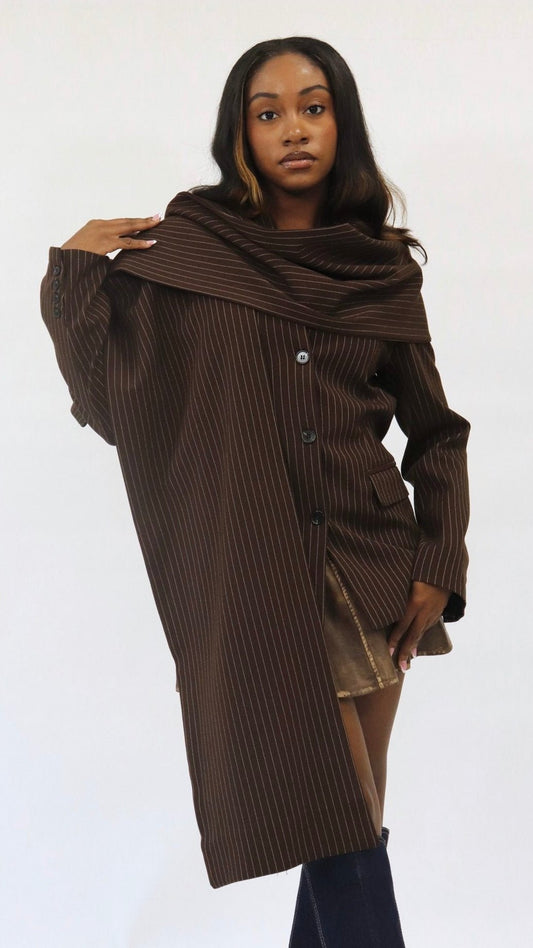 Draped Scarf Pinstripe Blazer - The Style Guru