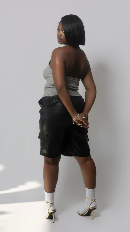 Faux Leather Cargo Bermuda - The Style Guru
