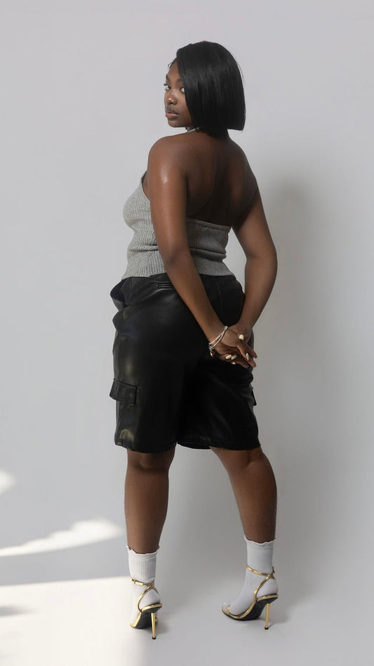 Faux Leather Cargo Bermuda - The Style Guru