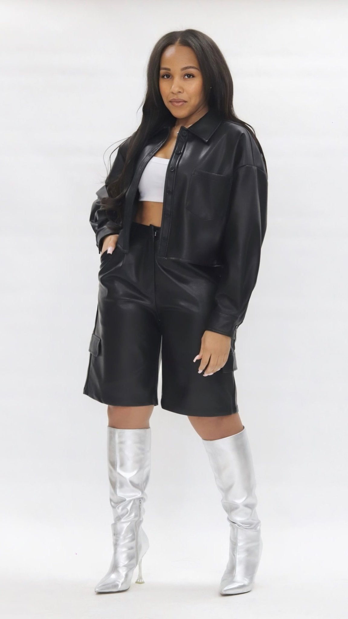 Faux Leather Crop Button - Up - The Style Guru