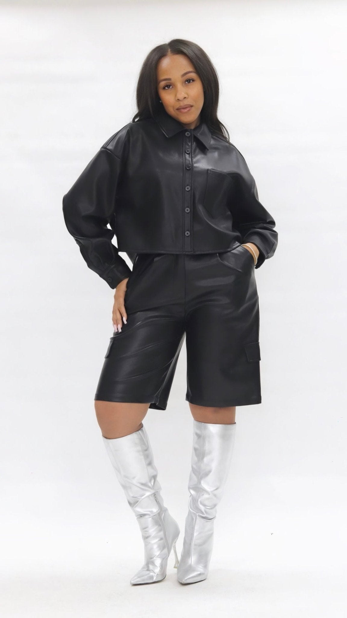 Faux Leather Crop Button - Up - The Style Guru