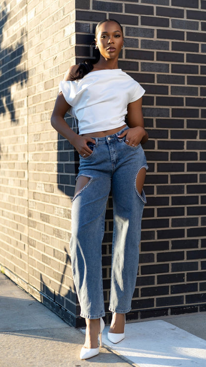 Heart Cutout Barrel Jeans - The Style Guru