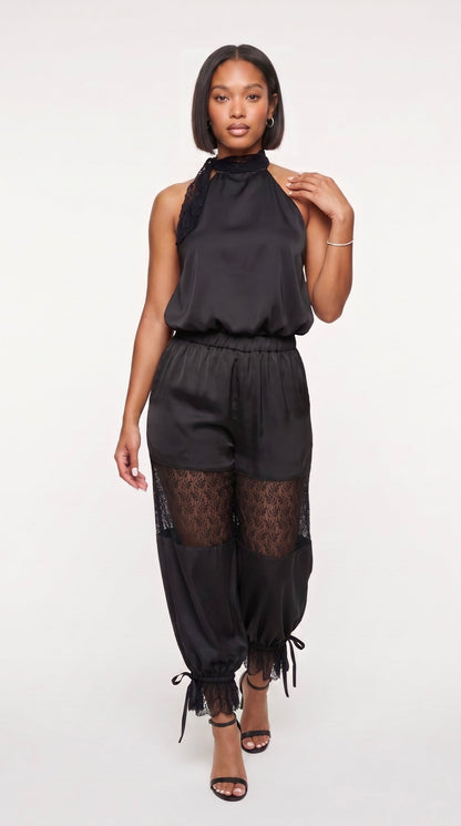 Lace Inset Satin Pants - The Style Guru