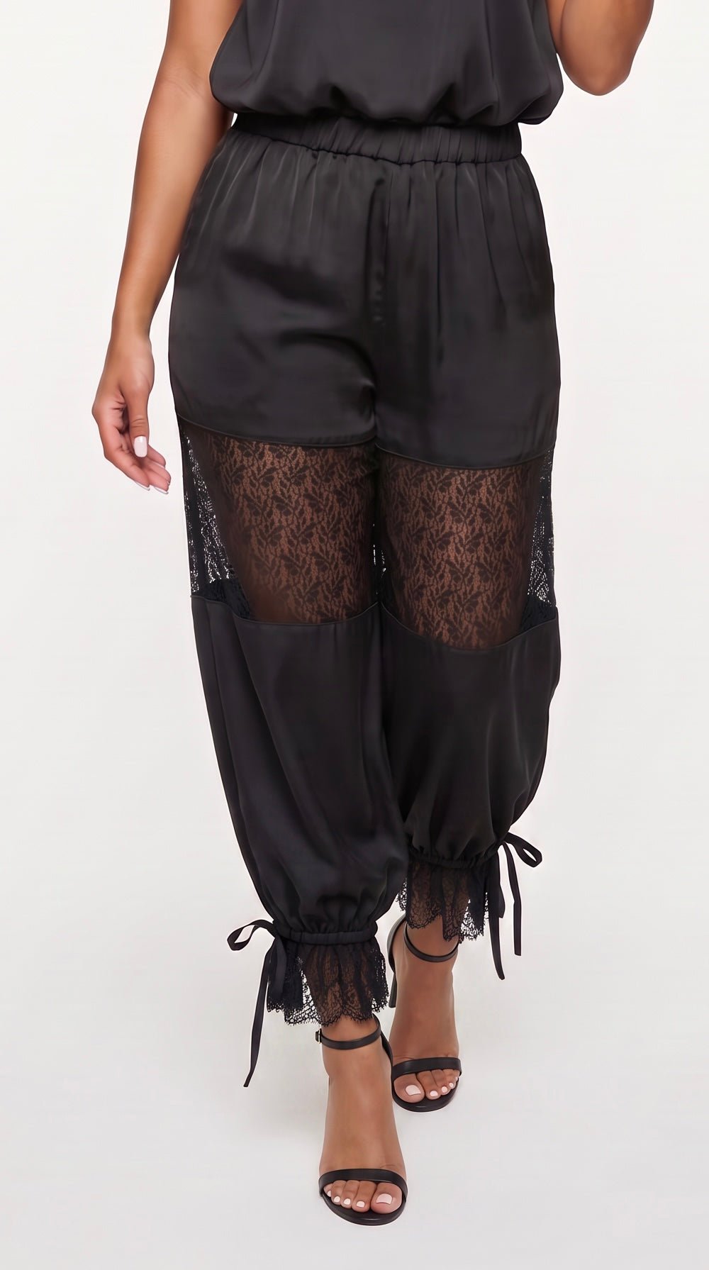 Lace Inset Satin Pants - The Style Guru