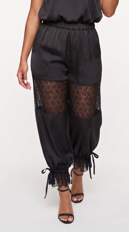 Lace Inset Satin Pants - The Style Guru