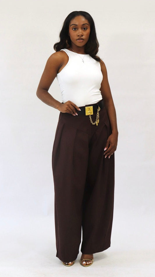 Chain Detail Pleated Barrel Pants