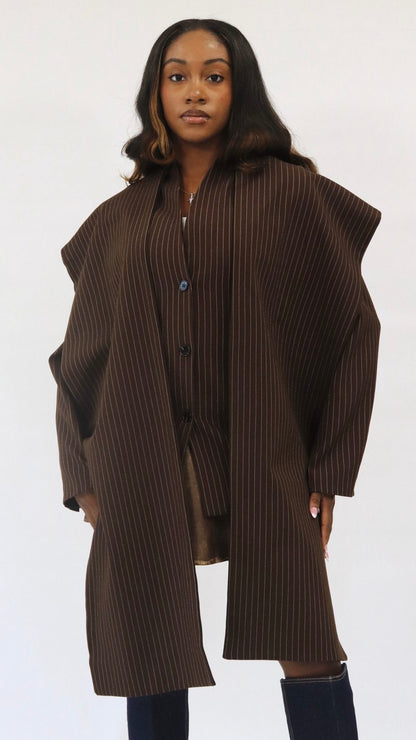 Draped Scarf Pinstripe Blazer