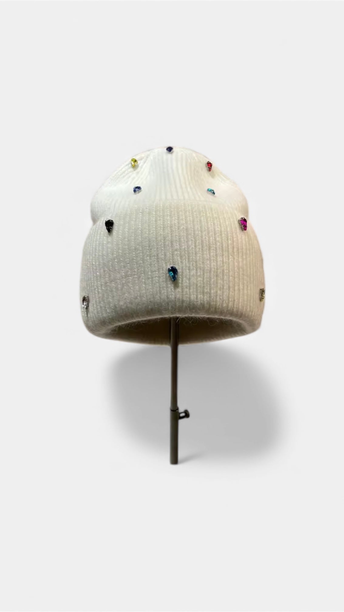 Multicolor Rhinestone Fur Knit Beanie - The Style Guru