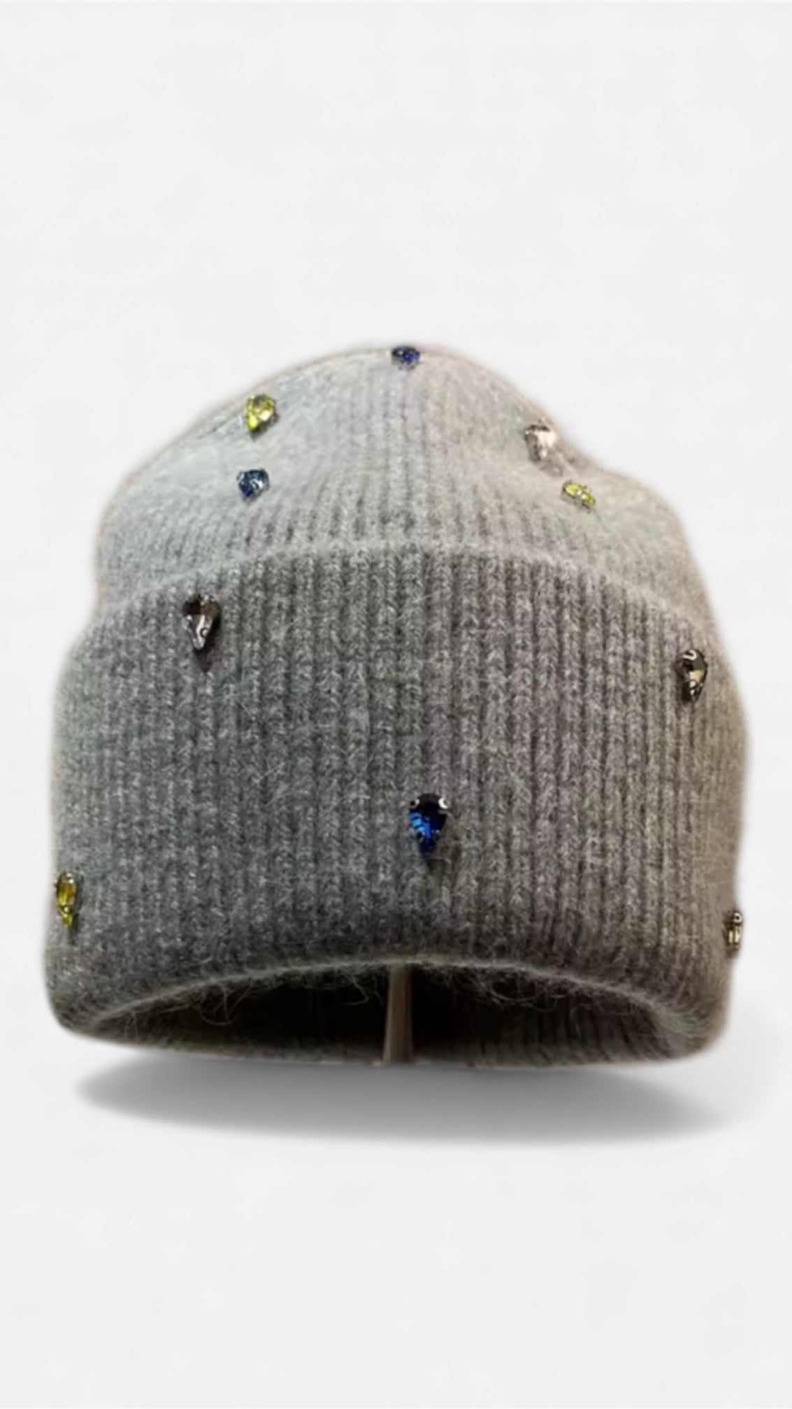 Multicolor Rhinestone Fur Knit Beanie - The Style Guru