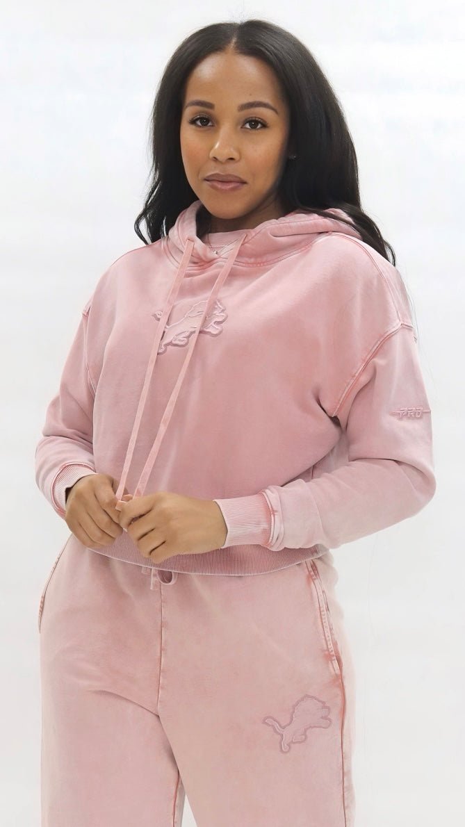 NFL Detroit Lions Washed Classic Women’s Enzyme Wash Cropped Pullover Hoodie - The Style Guru