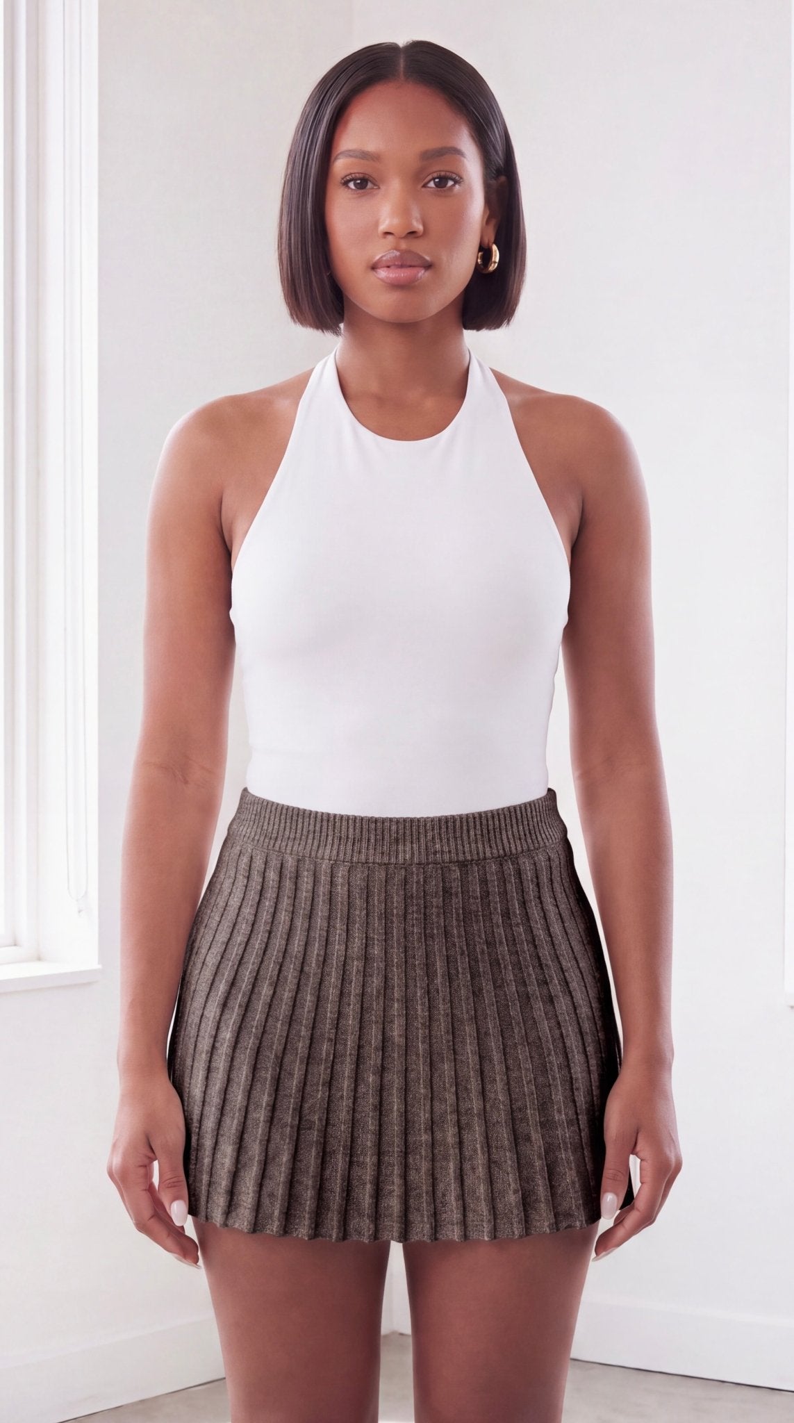Pleated Sweater Mini Skirt - The Style Guru