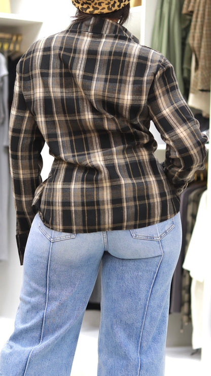 Plunging Plaid Mix Top - The Style Guru