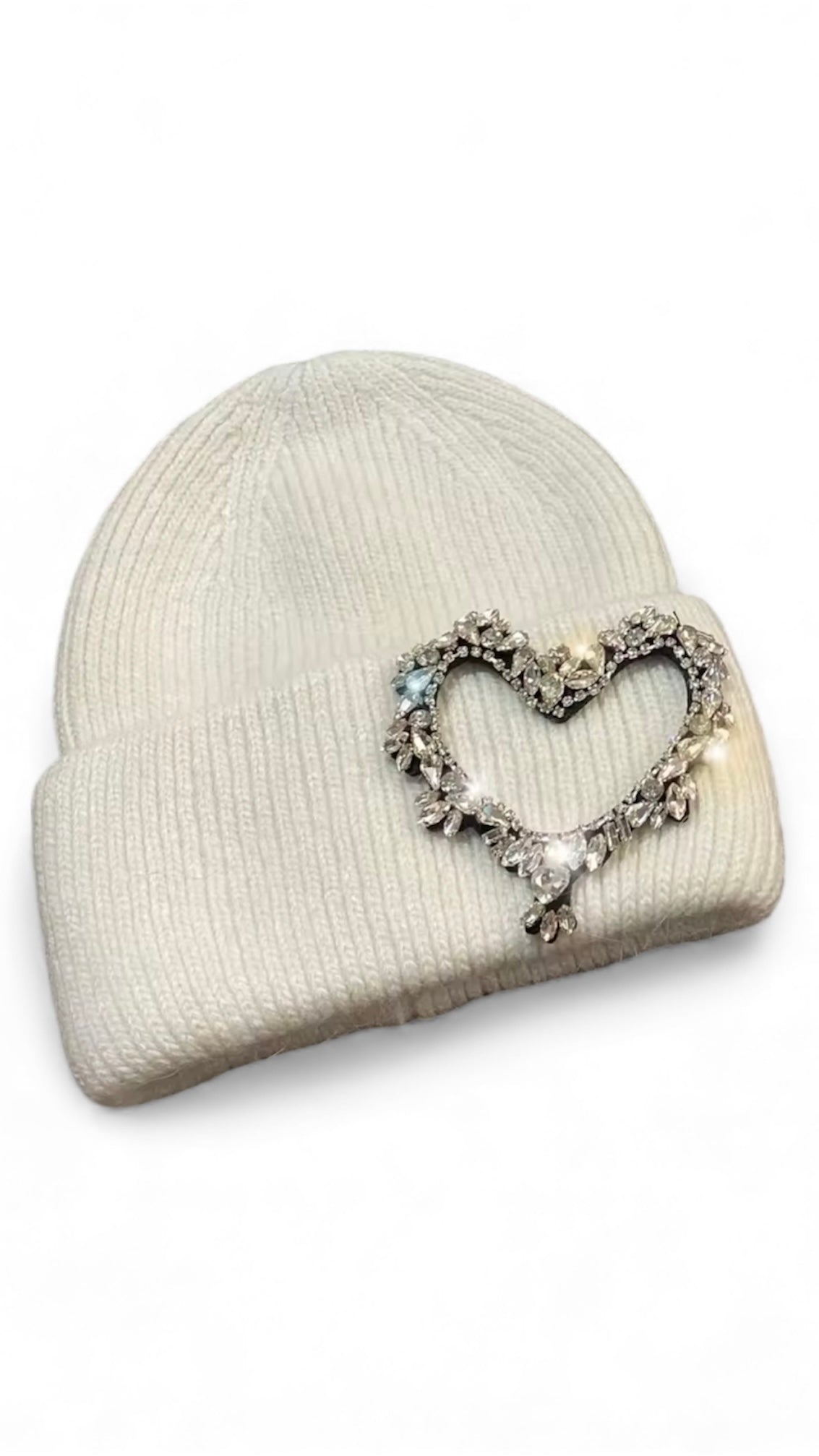 Rhinestone Heart Knit Beanie - The Style Guru