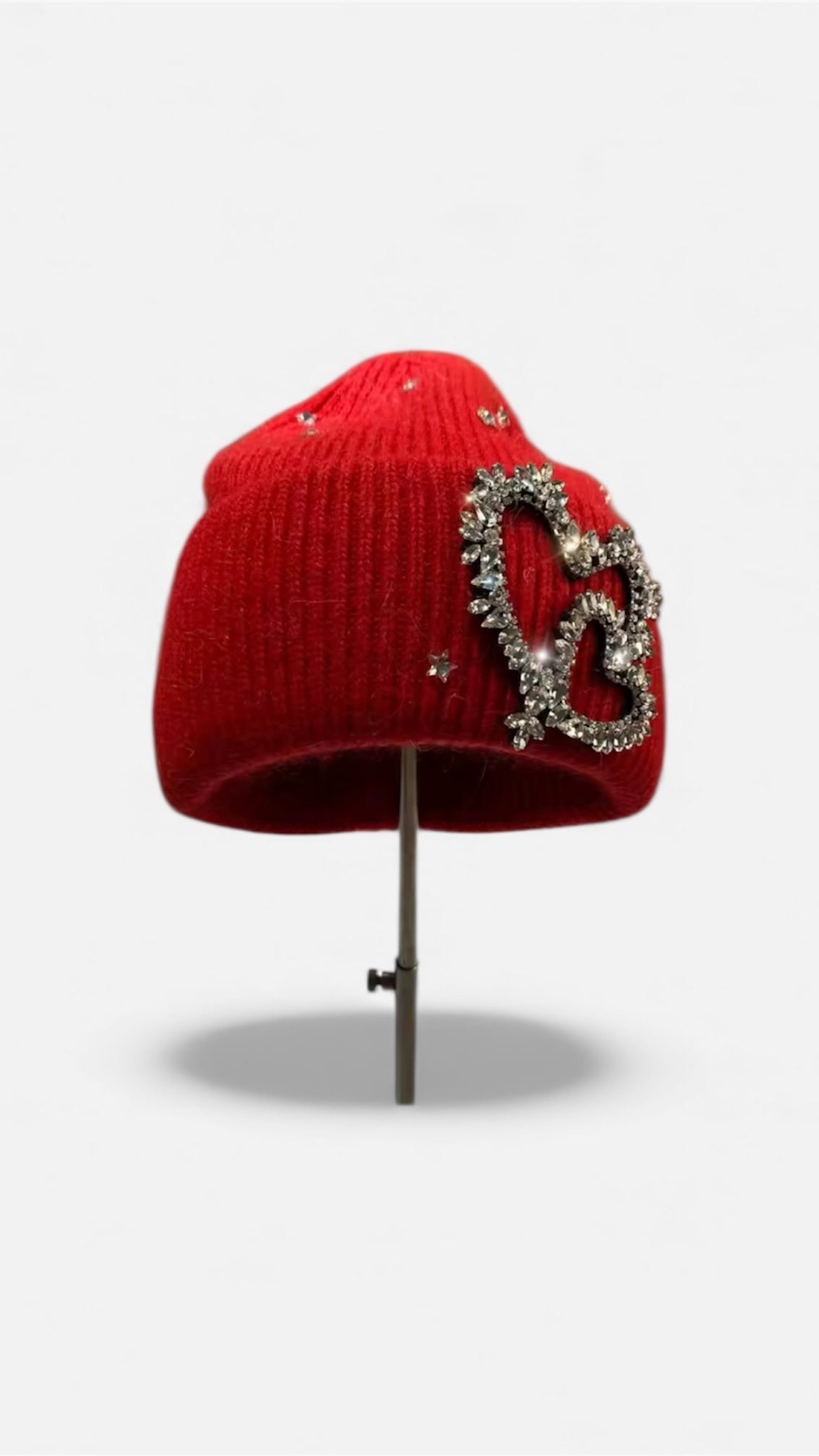 Rhinestone Heart Knit Beanie - The Style Guru