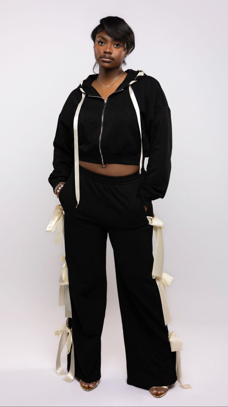 Satin - Tie Wide Leg Jogger - The Style Guru