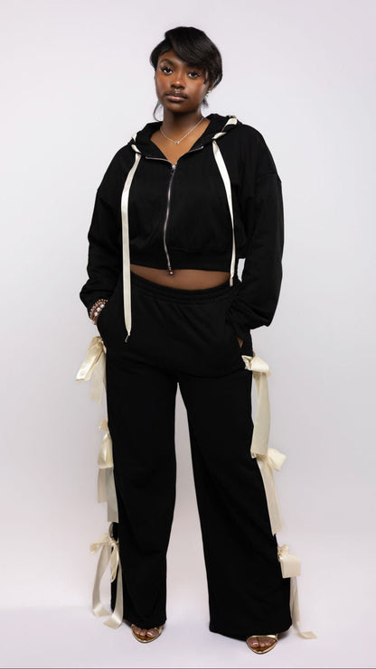 Satin - Tie Wide Leg Jogger - The Style Guru