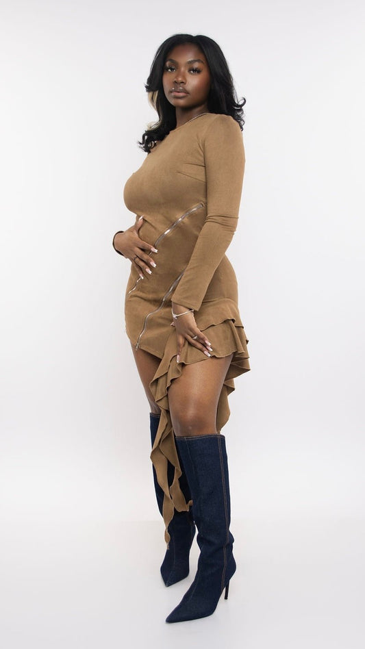 Suede Zipper Mini Dress - The Style Guru