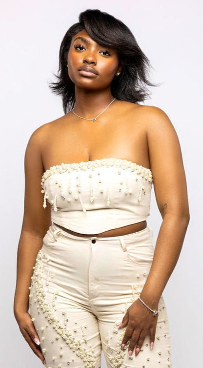 Twill Embellished Tube Top - The Style Guru